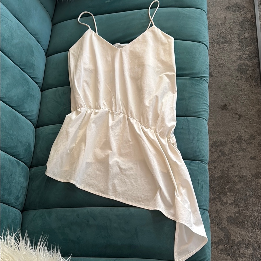 Zara White V-Neck Asymmetrical top